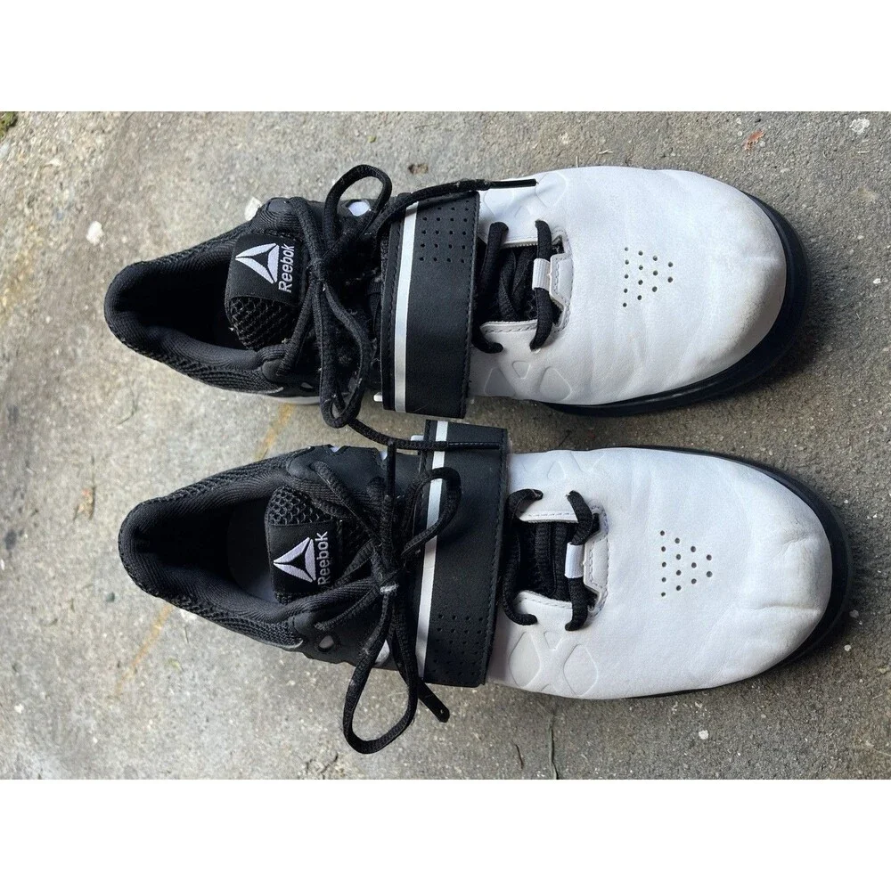 Reebok Men's Weightlifting Sneakers Black/White Lace-Up Hook & Loop Low Top